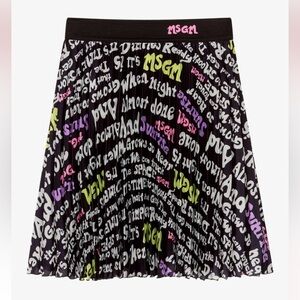 MSGM Black Pleated Skirt with Neon Script